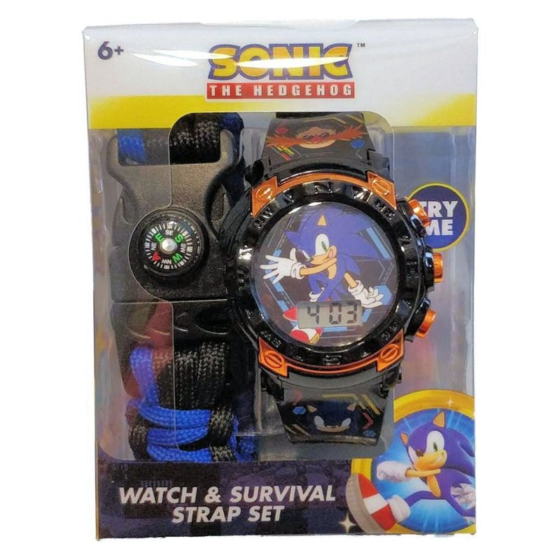 Kids Flashing LCD Watch with Silicone Survival Bracelet Set - Sonic The Hedgehog