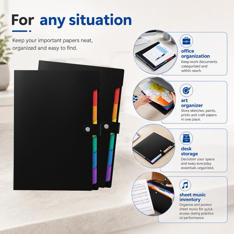 PUCACHI 7-Pocket Expanding File Folder Set - Letter Size Office & School Organizer