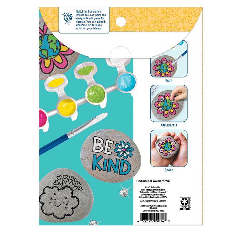 Kids Paint Your Own Decorative Rocks Craft Kit - 2 Pack with Paint and Gems