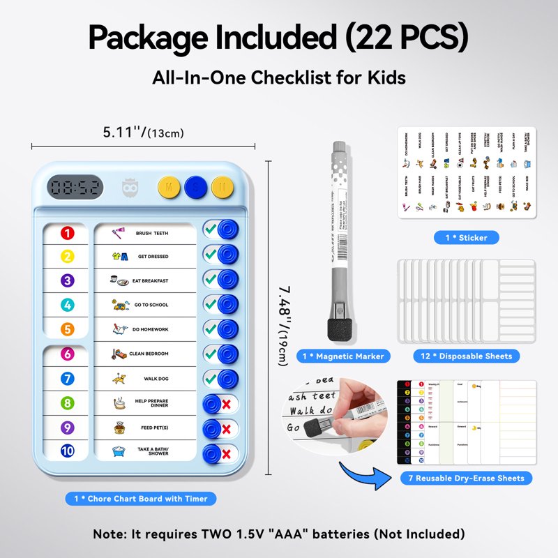 Magnetic Chore Chart with Timer ADHD Visual Schedule Daily Routine Planner