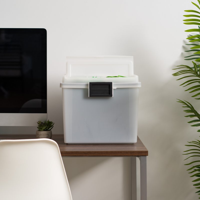 Portable Letter Size Plastic File Box with Secure Lid and Organization Dividers