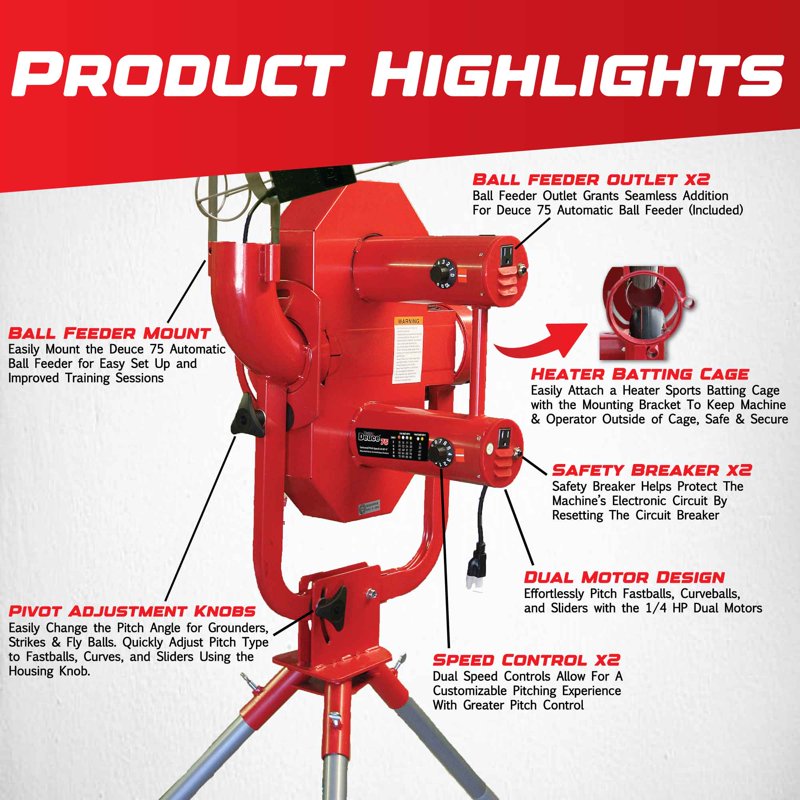 Adjustable Baseball Pitching Machine with Automatic Feeder - Up to 75 MPH