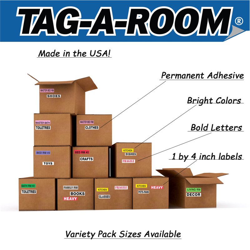 Color Coded Moving Labels & Fragile Stickers Pack for Boxes - 800 Count