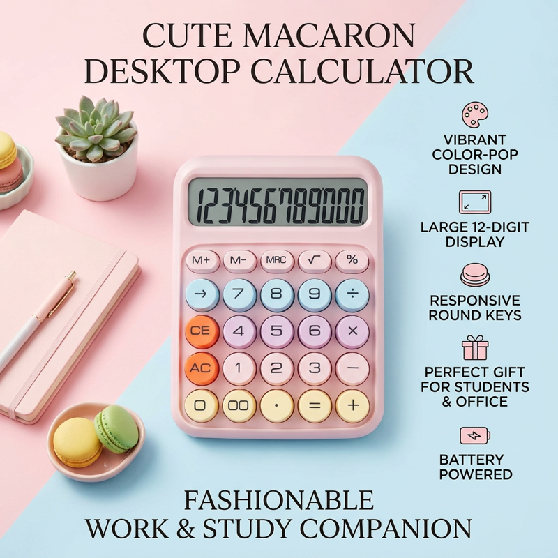 Pink Mechanical Switch Calculator with Large LCD Display & Big Buttons – Desktop Office & Classroom Use