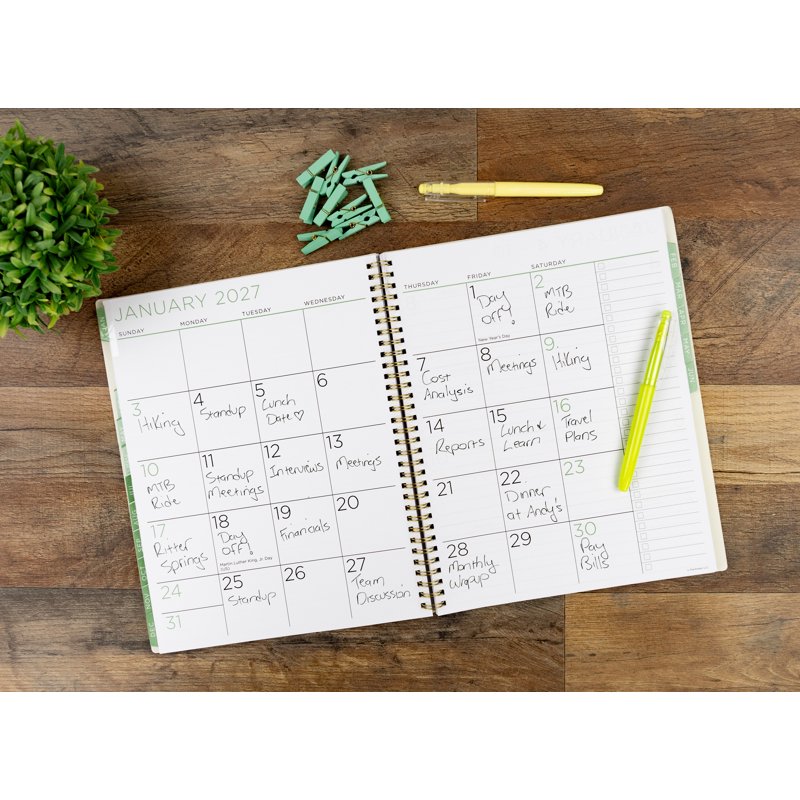 Large Floral Monthly Weekly Planner 15-Month Dated 9x11 Green Cover