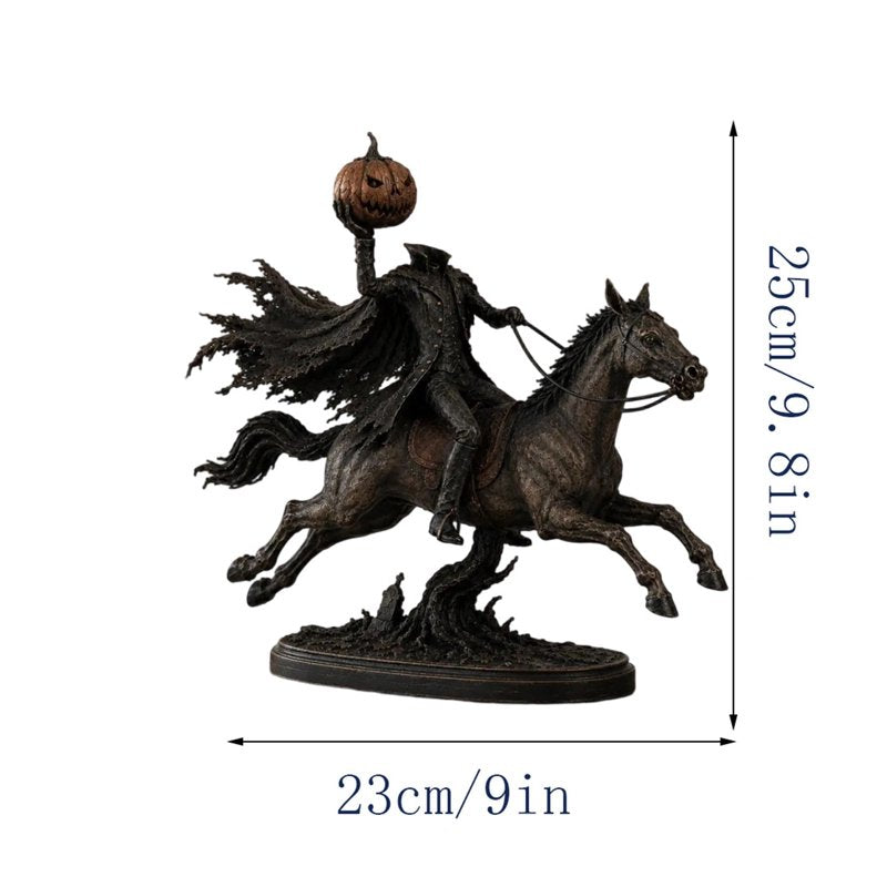 Halloween Headless Horseman Statue with LED Pumpkin Light, Gothic Tabletop Decor