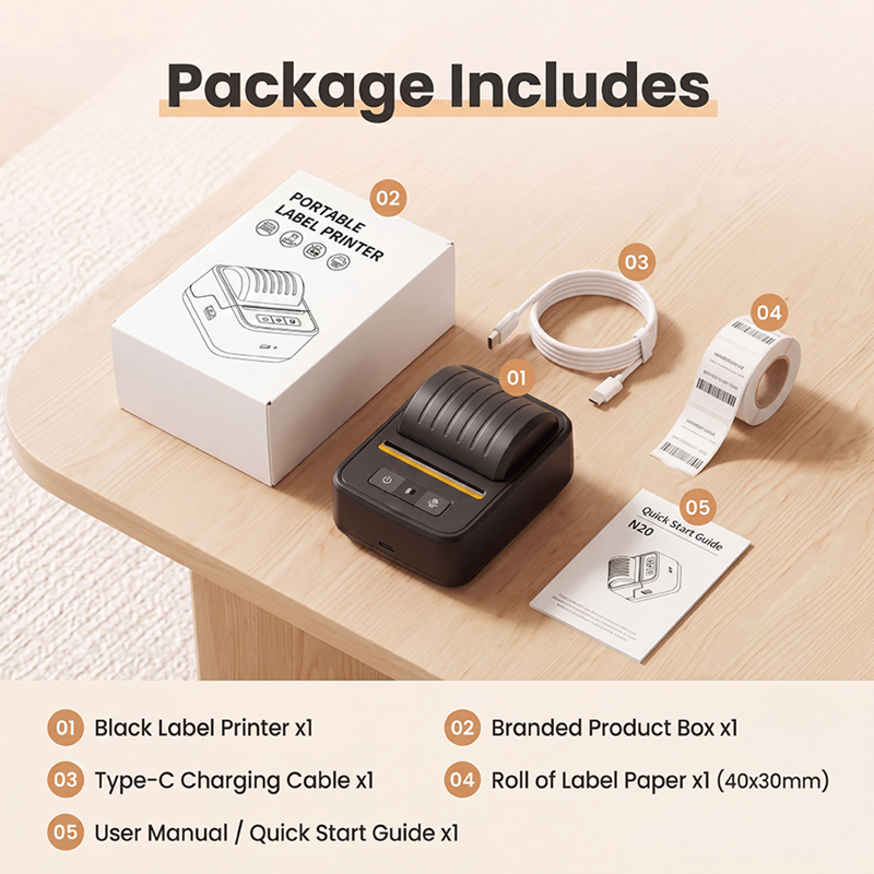 Bluetooth Portable Label Maker with Tapes for Business & Home Use - N20 Thermal Printer