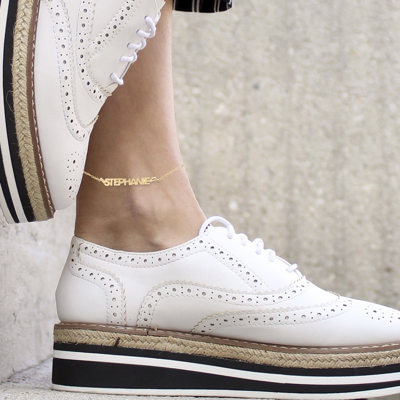 Personalized Gold Plated Sterling Silver Anklet with Name Plate - Adjustable Jewelry