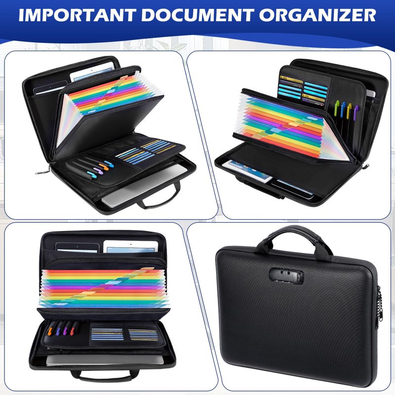 Fireproof Document Box with Lock & Accordion File Organizer - Portable Safe Storage