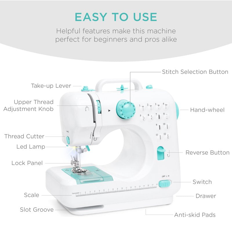Portable Sewing Machine Kit with 12 Stitch Patterns and 42-Piece Beginners Set