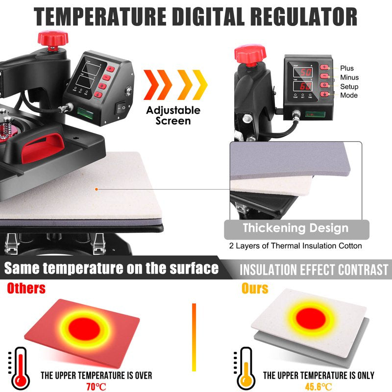 5-in-1 Heat Press Machine 15x12 Inch with Digital Control for T-Shirts Mugs Hats