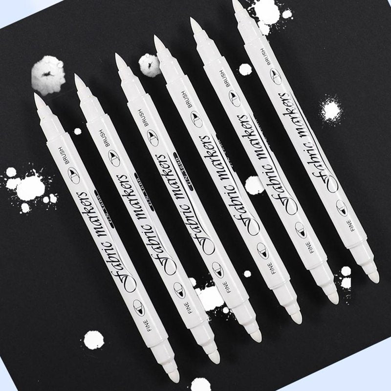 White Double-Ended Fabric Marker Pen Waterproof Washable Art Supply