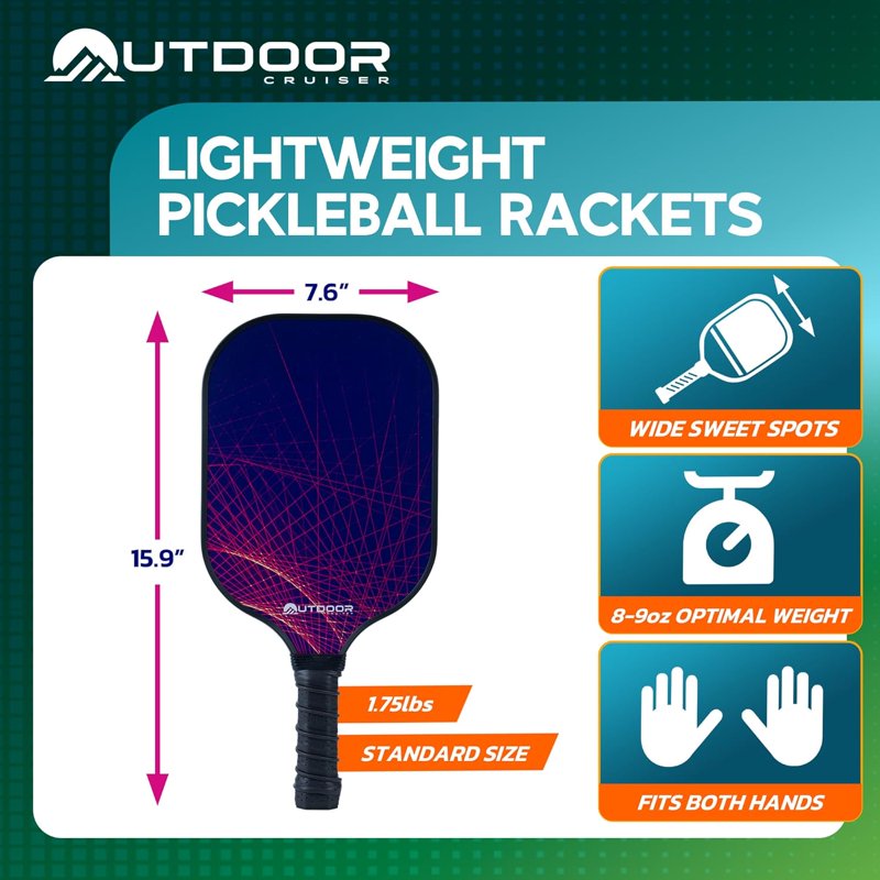 Variation of THIS listing: Outdoor Cruiser Pickleball Racket Set - Carbon Fiber Paddles, USAPA-Approved, Includes 2 Rackets, 4 Balls, Sling Bag, Grip Tapes - Teen