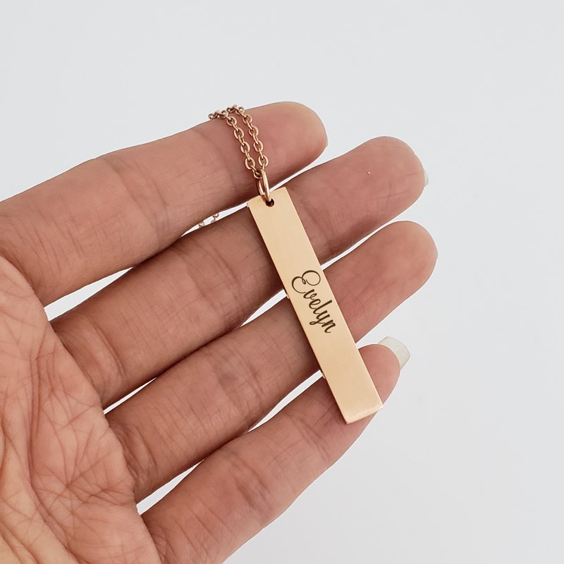 Personalized Vertical Bar Necklace - Engravable Gift Jewelry for Her