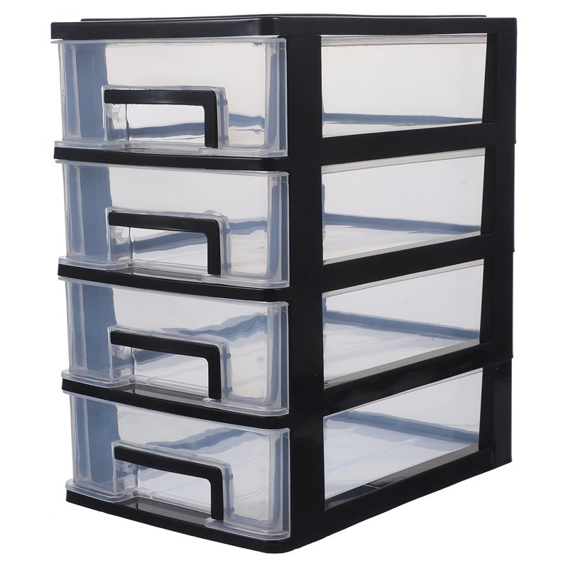 Plastic Drawer Storage Cabinet for Office and Closet Organization - Black & Transparent