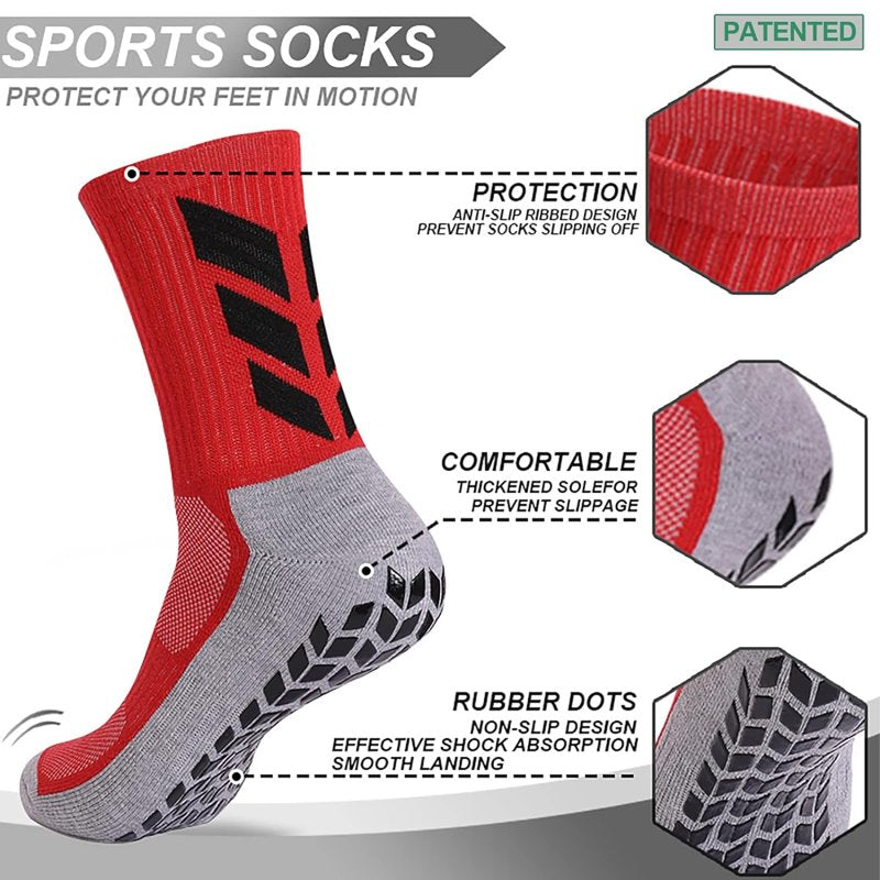 4 Pack Men’s Grip Socks Non Slip Soccer Socks - Black White Blue Red - Variation: BlackWhiteRedLlue-Set03