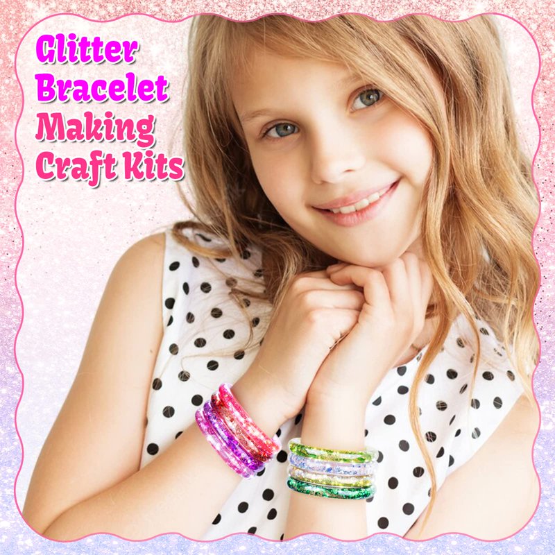 Girls Jewelry Making Kit with Glitter Bracelets - Craft Gift for Ages 5-12