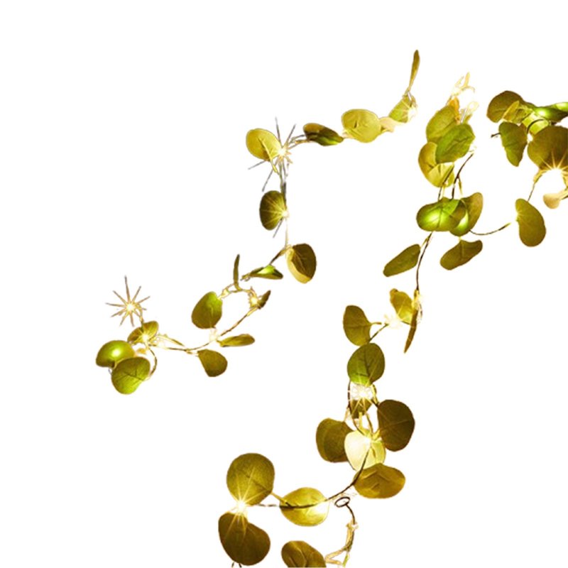 Twinkling Tree Light Garland with Warm White LED & Artificial Olive Leaves, Battery Operated Indoor Outdoor Decor