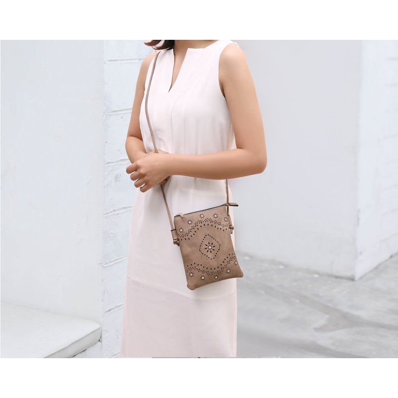 Women's Crossbody Bag with Faux Leather and Silver Details - Black