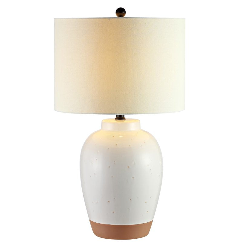 Mid-Century Table Lamp - Ivory Ceramic with White Drum Shade, 27.5 in.