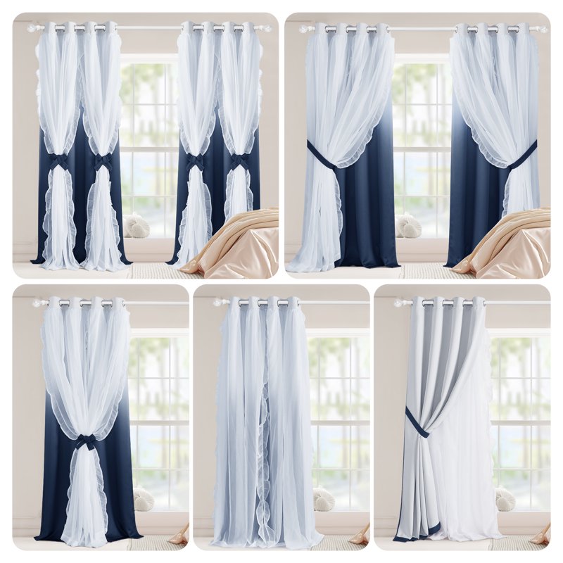 Double Layer Blackout & Sheer Window Curtains for Living Room - Thermal Insulated Grommet Drapes