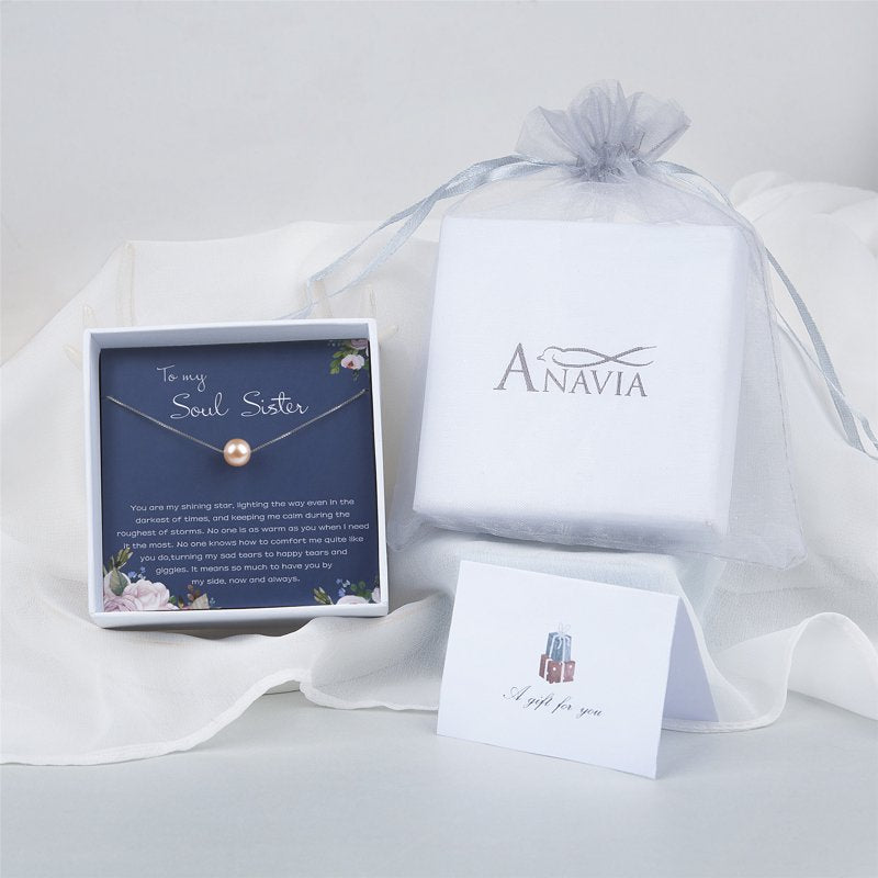 Sterling Silver Pearl Necklace for Soul Sister Gift - Multiple Colors & Chain Options