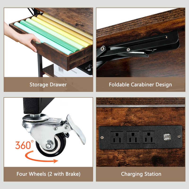 Foldable Heat Press Machine Stand with Charging Station and 3-Tier Storage