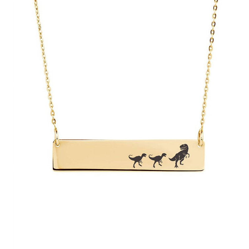 Personalized Dinosaur Family Bar Necklace - Engravable Mother's Day Jewelry