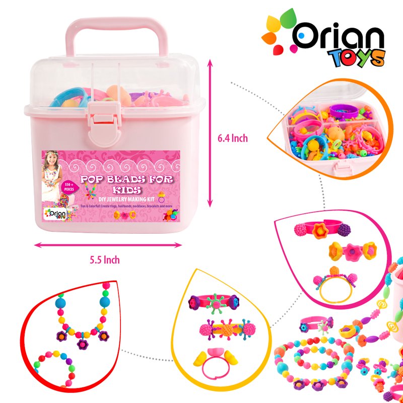 Kids Jewelry Making Kit with 550+ Beads and Storage Bag - Creative Craft Set for Girls