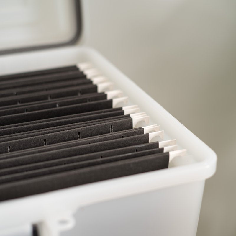 Portable Letter Size Plastic File Box with Secure Lid and Organization Dividers