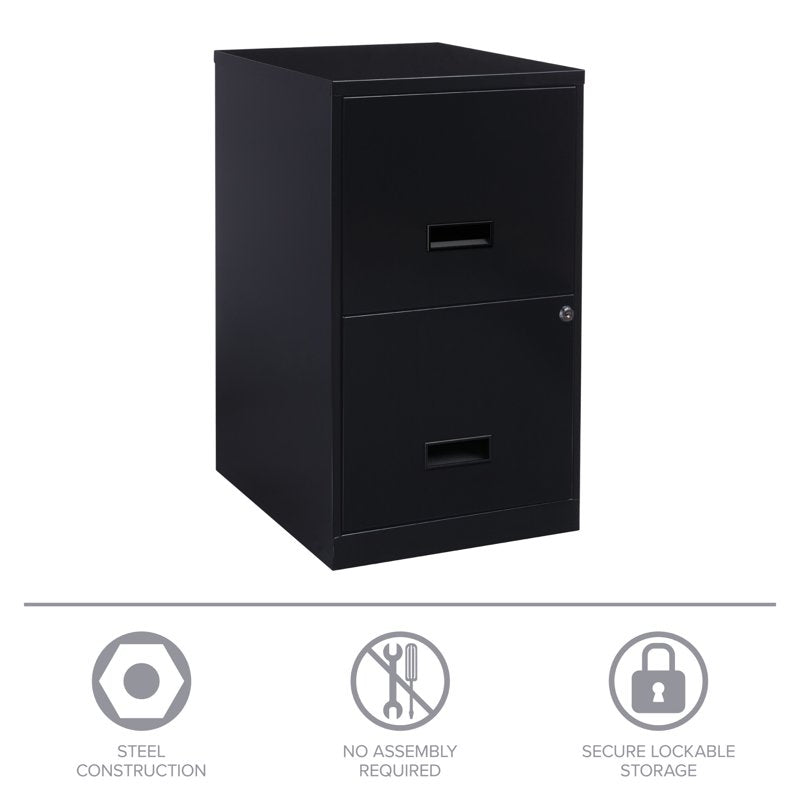 18-Inch Deep 2-Drawer Letter Size Metal File Cabinet - Black, Lockable, Fully Assembled