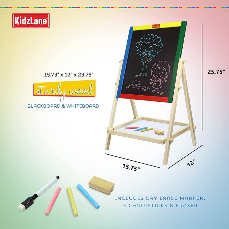 Kids Art Easel Double-Sided Wooden Drawing Board for Children 15.75 x 12 x 25.75 inches