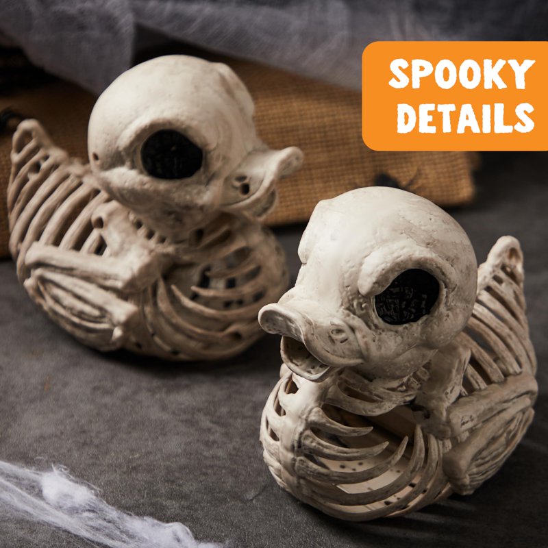 Halloween Duck Skeleton Decorations, 4.5 Inch Plastic Skeletons for Indoor Outdoor Halloween Decor, Haunted House Props, 2 Pack