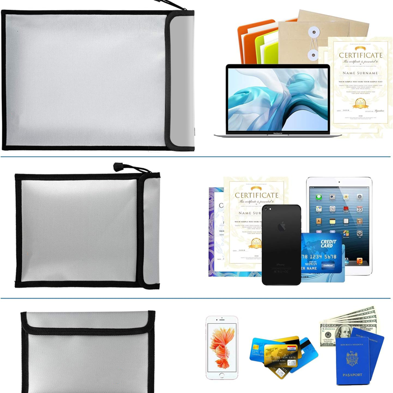 Fireproof Waterproof Document Bag Set - Large 15x11, Medium & Small with Dual Zippers