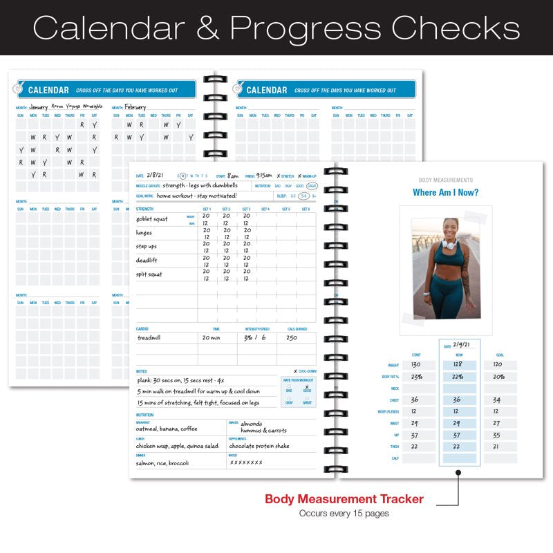 Fitness Journal with Workout & Nutrition Tracking, Durable Cover & Bookmark
