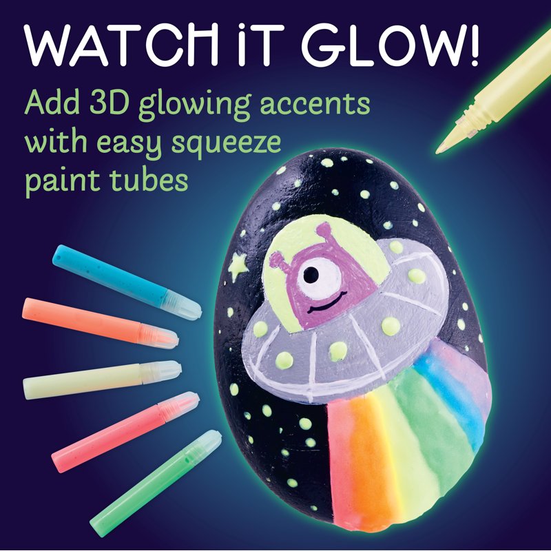 Glow in the Dark Rock Painting Kit for Kids Ages 6+ - 10 Rocks with Paint & Decor