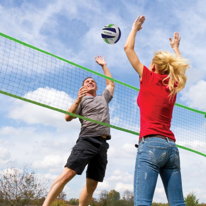 Outdoor Volleyball Set with 8 Ft Net, Official-Size Volleyball & Pump - Durable & Portable