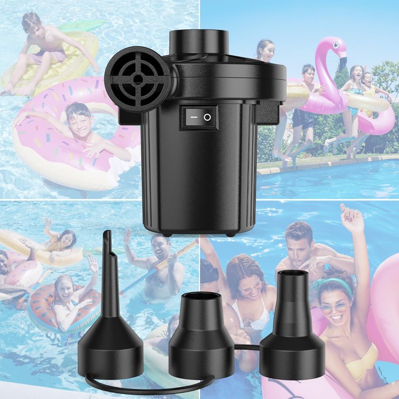 Electric Air Pump for Inflatables - Portable Quick-Fill Inflator & Deflator with 3 Nozzles 110-120V