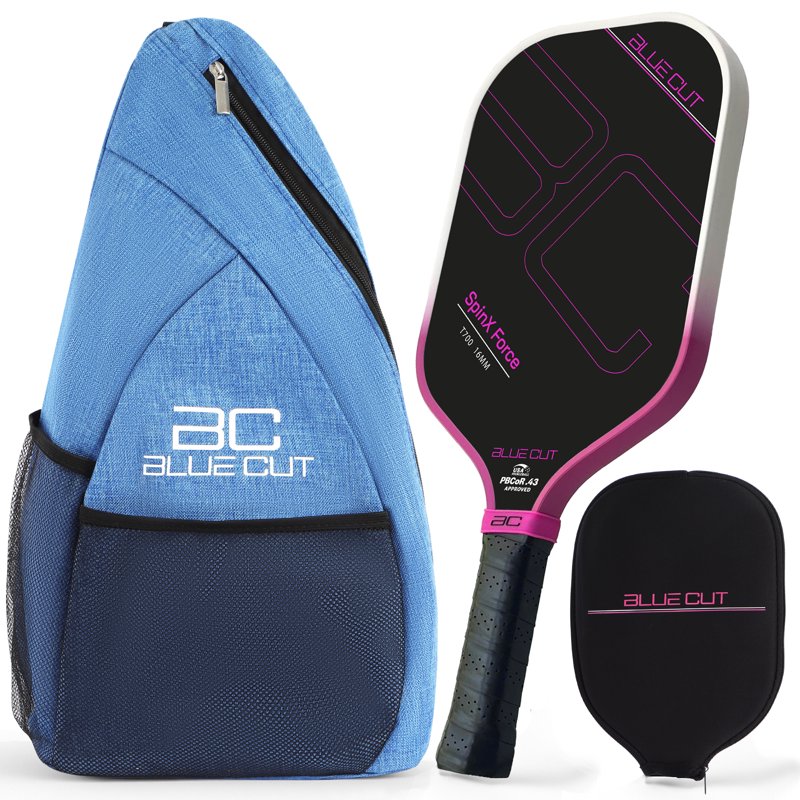 Blue Cut Pickleball Paddle – USAPA Approved with 16mm Honeycomb Core, T700 Carbon, Spin Surface, Carry Bag (Pink Variation)