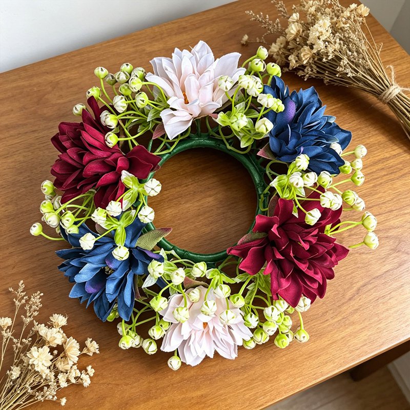 Patriotic Floral Candle Ring Wreath for Independence Day & Holiday Decor