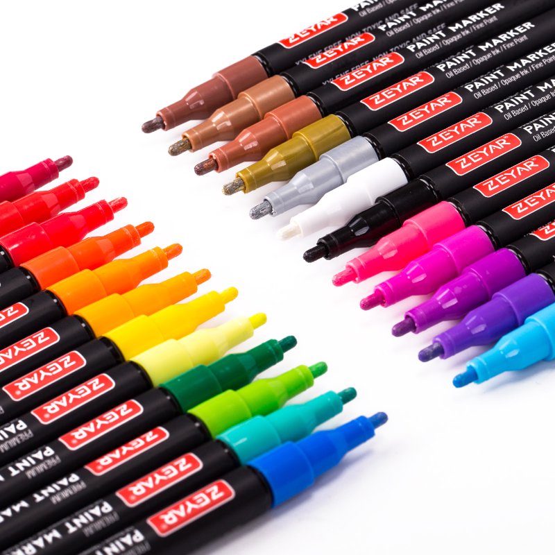 ZEYAR Fine Point Paint Markers Set - 24 Metallic, Neon & Basic Colors Waterproof & Permanent