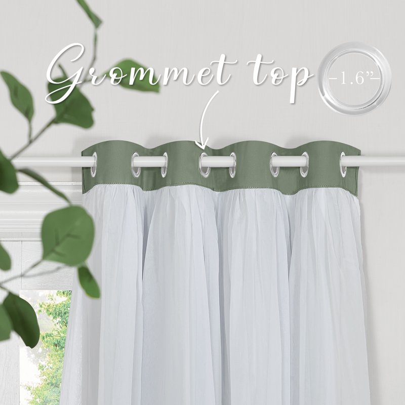 Blackout Double Layer Curtains with Sheer for Living Room Privacy, Room Darkening, 2 Panels
