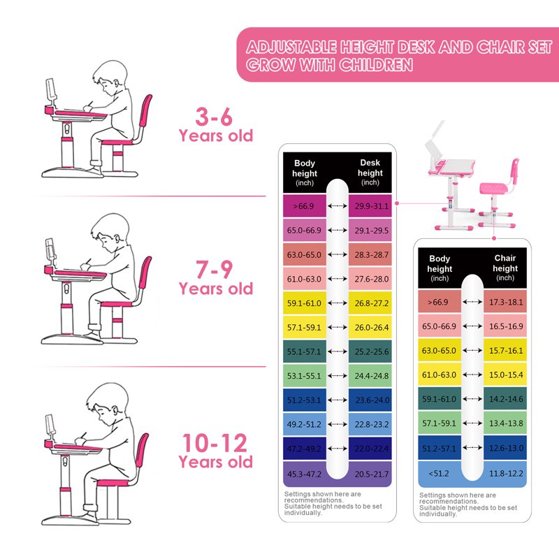 Kids Study Desk and Chair Set with Adjustable Height, Writing Board & LED Lamp