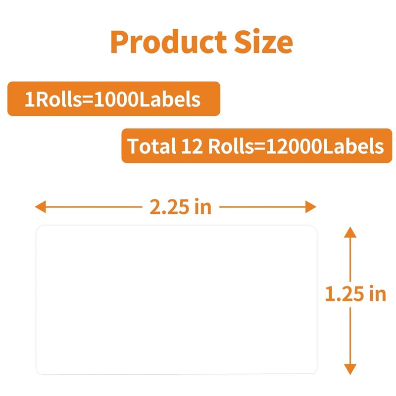 Thermal Shipping Labels 2-1/4 x 1-1/4 Inch - 12 Rolls of 1000 Labels Each