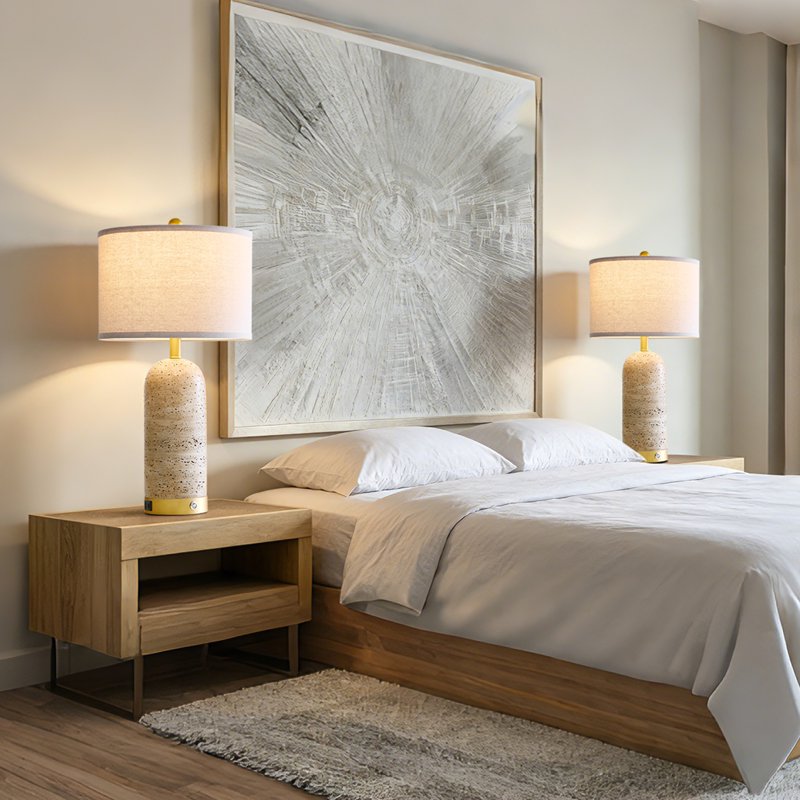 Modern Resin Table Lamps Set of 2 with USB Charging Ports & Touch Dimming