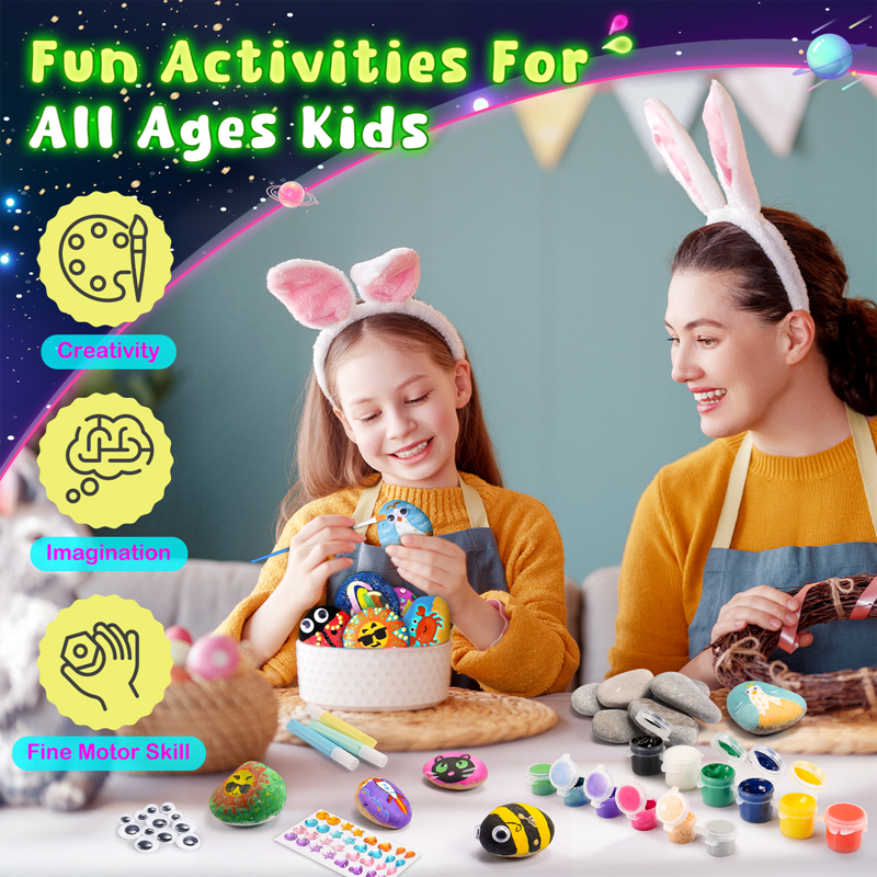 Glow in the Dark Rock Painting Kit for Kids - Arts & Crafts Supplies Gift Set