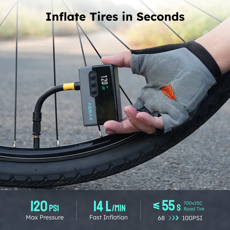 Electric Bike Pump with Digital Gauge, Fast Inflation for Bikes & Balls