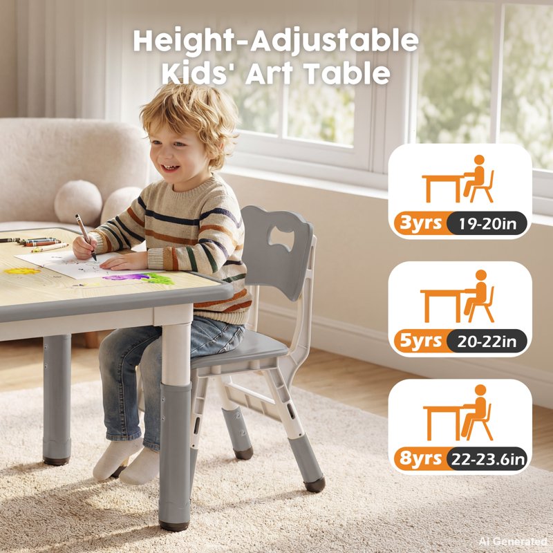 Kids Adjustable Table and Chair Set for Toddler Activities - Gray