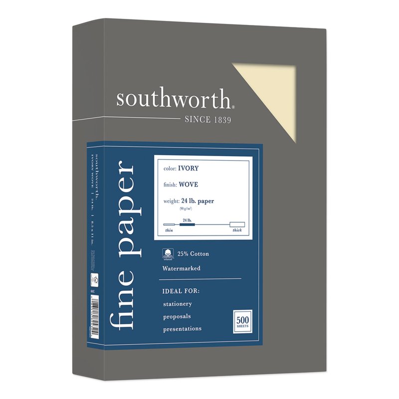 Southworth Multipurpose Copy & Business Paper - Ivory, 8.5x11, 24lb, Watermarked