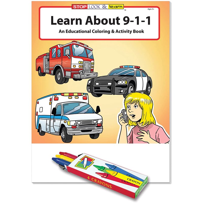 Educational Kids Coloring & Activity Books Pack - Learn About 911 with Crayons Included